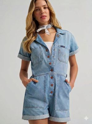 Ladies Wrangler Pendleton Round-Up Denim Snap Utility Romper