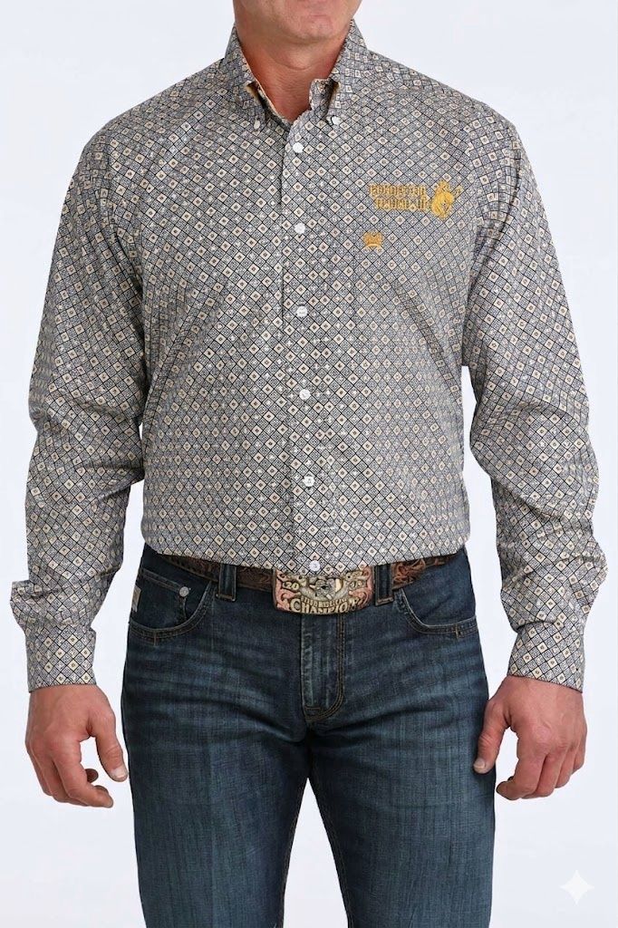 Men's Cinch Pendleton Round-Up Navy Gold Diamond Long Sleeve Button