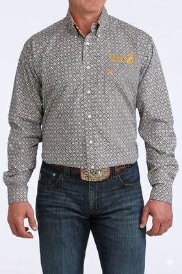 Men's Cinch Pendleton Round-Up Navy Gold Diamond Long Sleeve Button