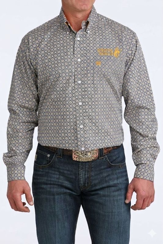 Men's Cinch Pendleton Round-Up Navy Gold Diamond Long Sleeve Button