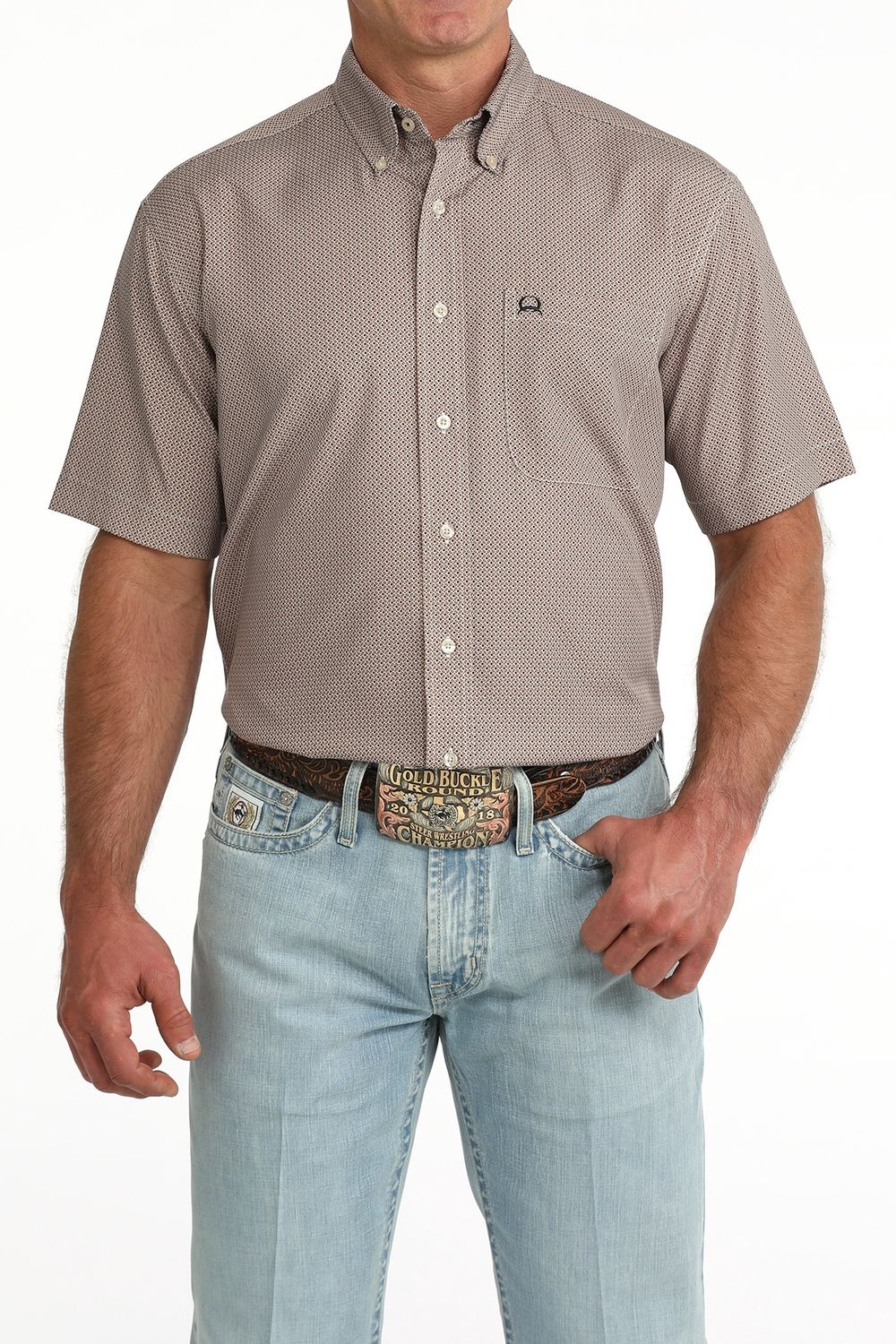 Men's Cinch Pendleton Round-Up Brown Arenaflex Vented Short Sleeve Button Up