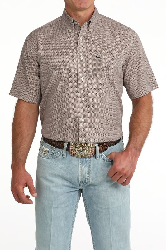 Men's Cinch Pendleton Round-Up Brown Arenaflex Vented Short Sleeve Button Up