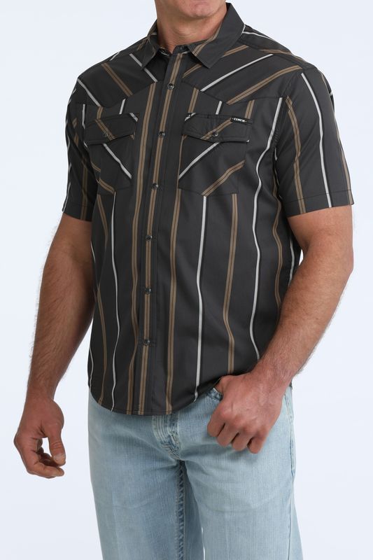 Men's Cinch Pendleton Round-Up Black Stripe Short Sleeve Camp Shirt