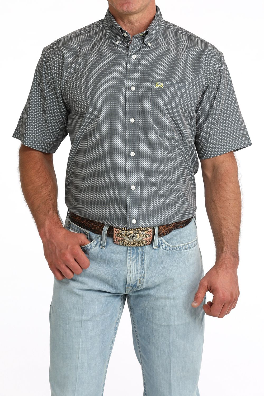 Men's Cinch Pendleton Round-Up Gray Arenaflex Short Sleeve Button Up