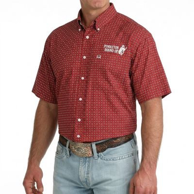 Men's Cinch Pendleton Round-Up Red Arenaflex Short Sleeve Button Up