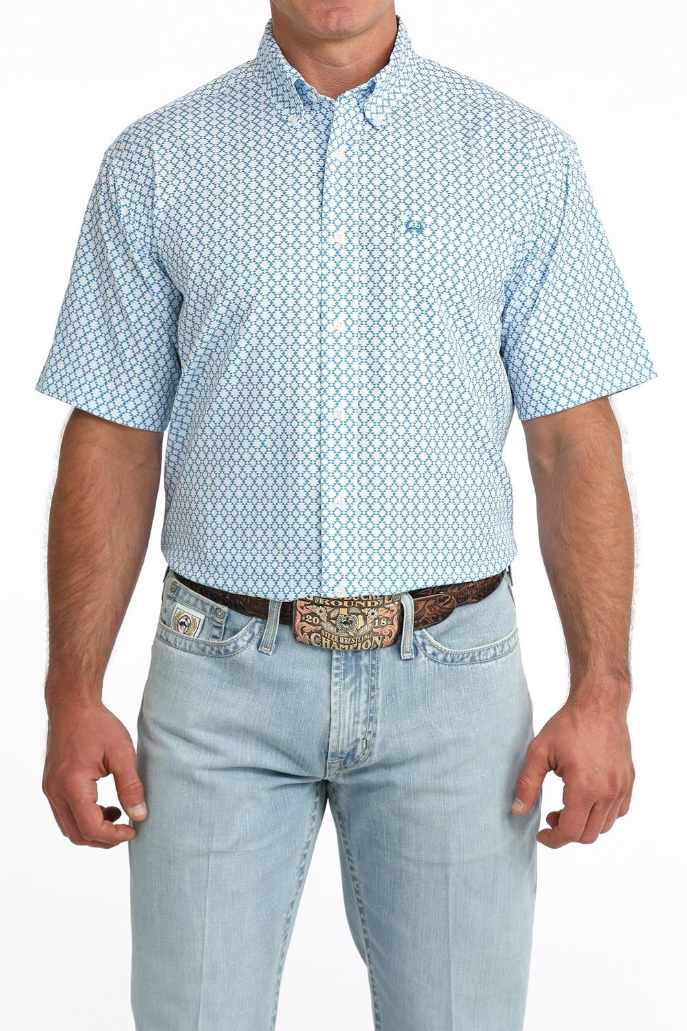 Men's Cinch Pendleton Round-Up Blue Arenaflex Short Sleeve Button Up