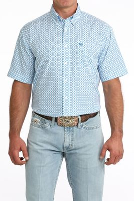 Men's Cinch Pendleton Round-Up Blue Arenaflex Short Sleeve Button Up