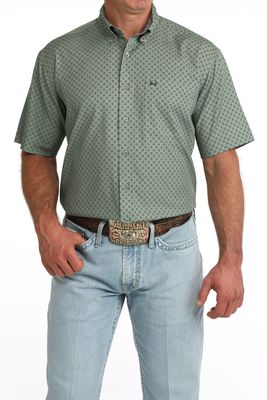 Men's Cinch Pendleton Round-Up Green Arenaflex Short Sleeve Button Up