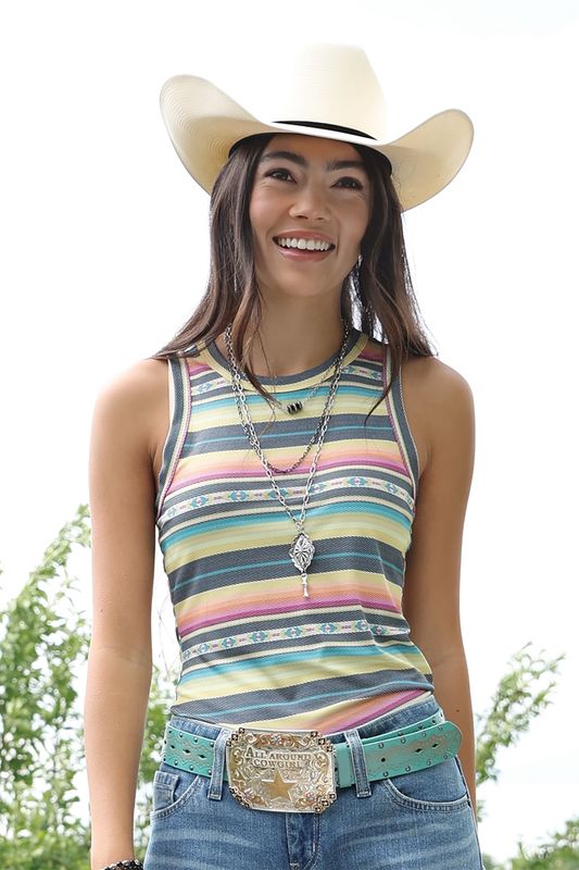 Ladies Cruel Pendleton Round-Up Multi Stripe Rib Knit Tank