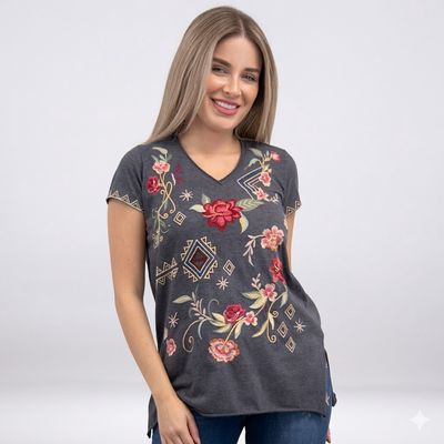 Ladies Caite Pendleton Round-Up Gray Ezra Tee
