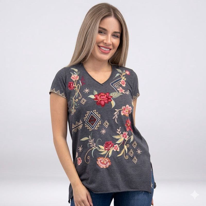 Ladies Caite Pendleton Round-Up Gray Ezra Tee