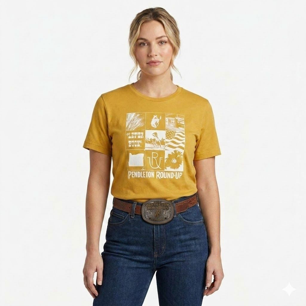 Ladies Pendleton Round-Up Mustard Tile Tee