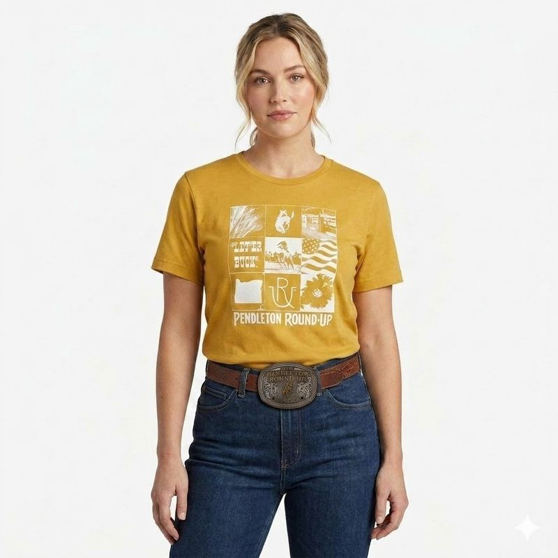 Ladies Pendleton Round-Up Mustard Tile Tee