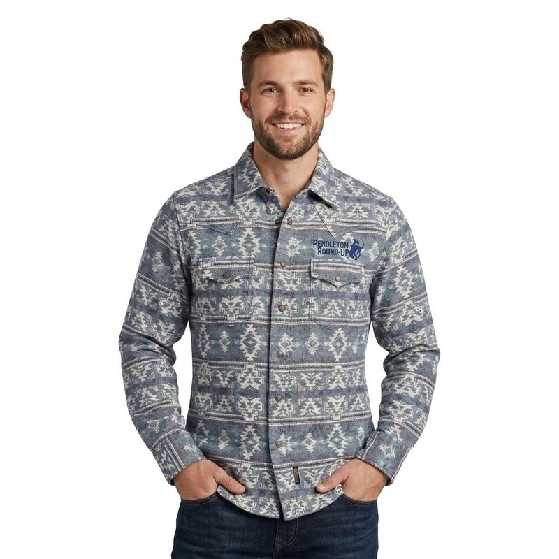 Men's Wrangler Retro Pendleton Round-Up Navy Aztec Shirt Jacket