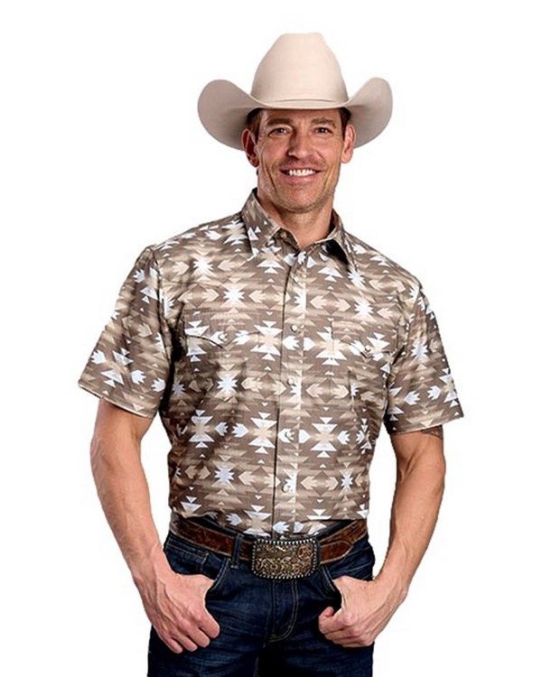 Men's Roper Pendleton Round-Up Brown Aztec Short Sleeve Snap