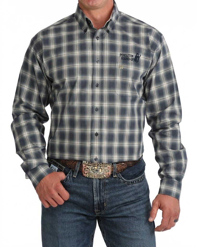 Men's Cinch Pendleton Round-Up Navy Plaid Long Sleeve Button Up