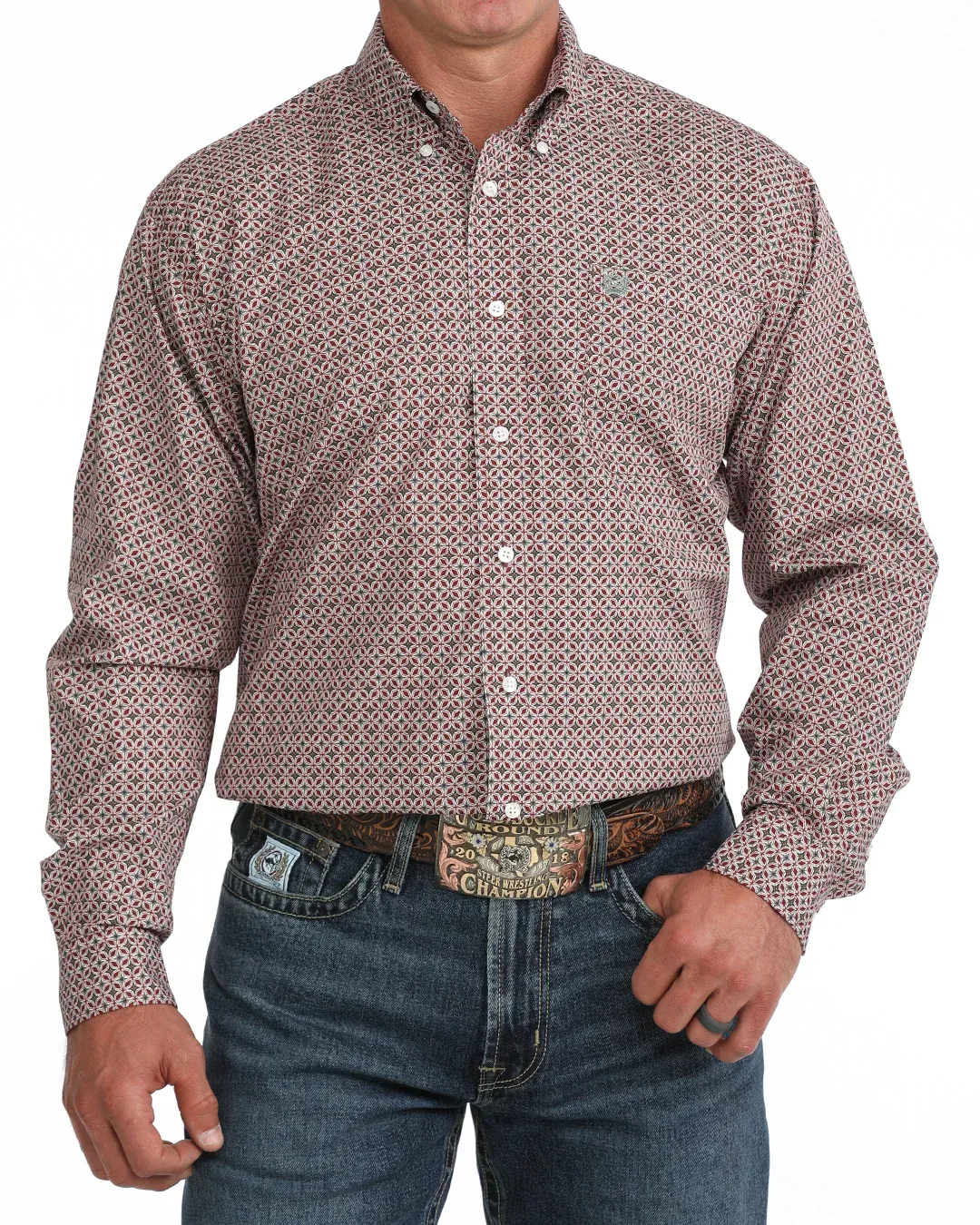Men's Cinch Pendleton Round-Up Burgundy Geometric Long Sleeve Button Up