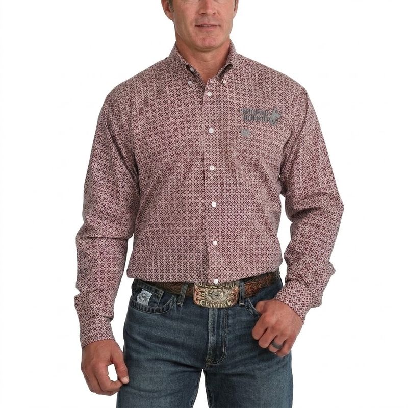 Men's Cinch Pendleton Round-Up Burgundy Geometric Long Sleeve Button Up