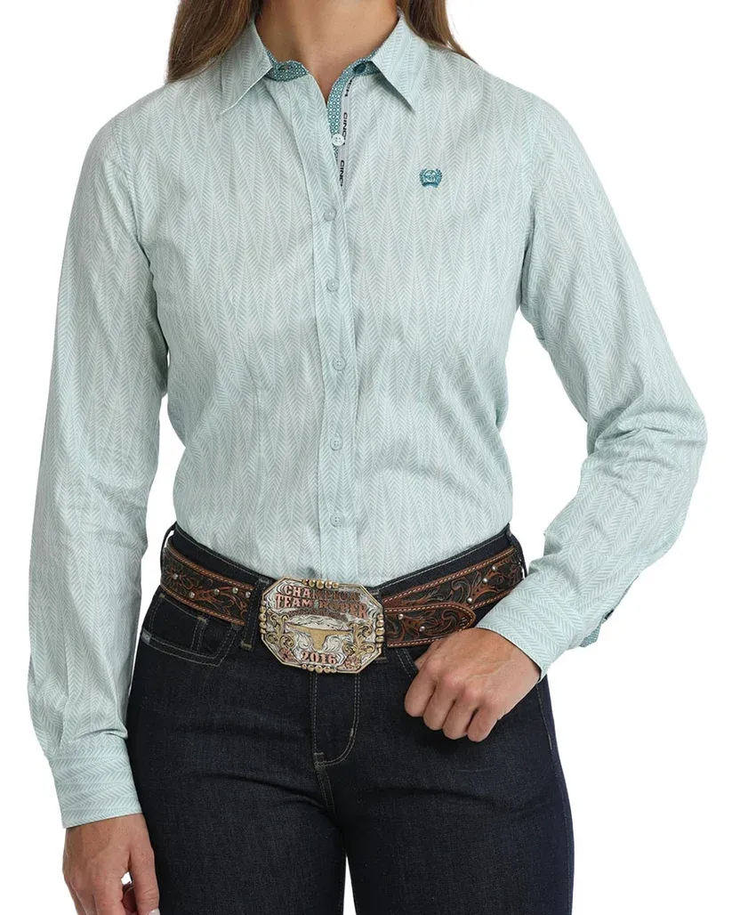 Ladies Cinch Pendleton Round-Up Green Chevron Long Sleeve Button Up