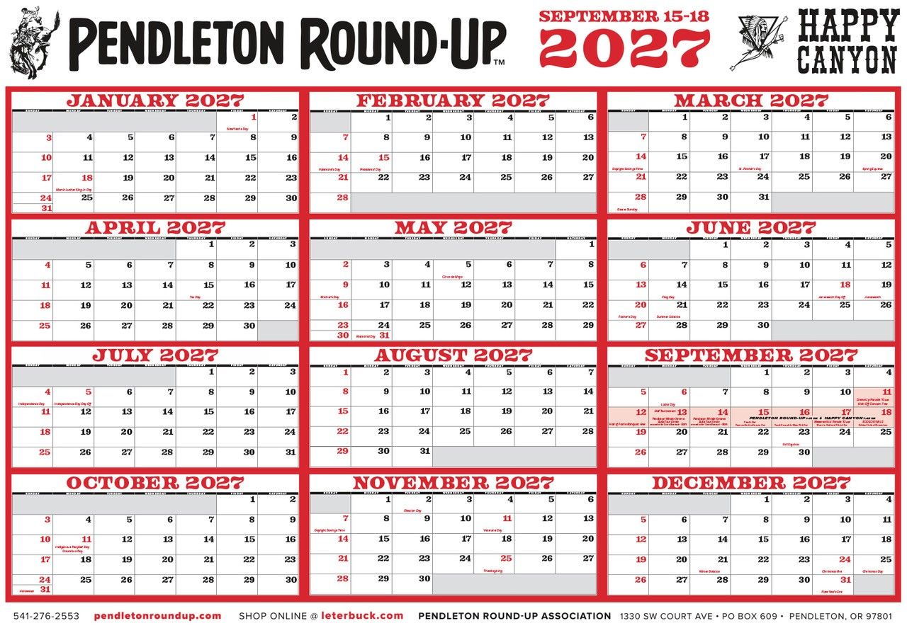 2027 Pendleton Round-Up Year At A Glance Calendar