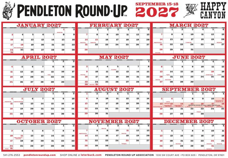 2027 Pendleton Round-Up Year At A Glance Calendar