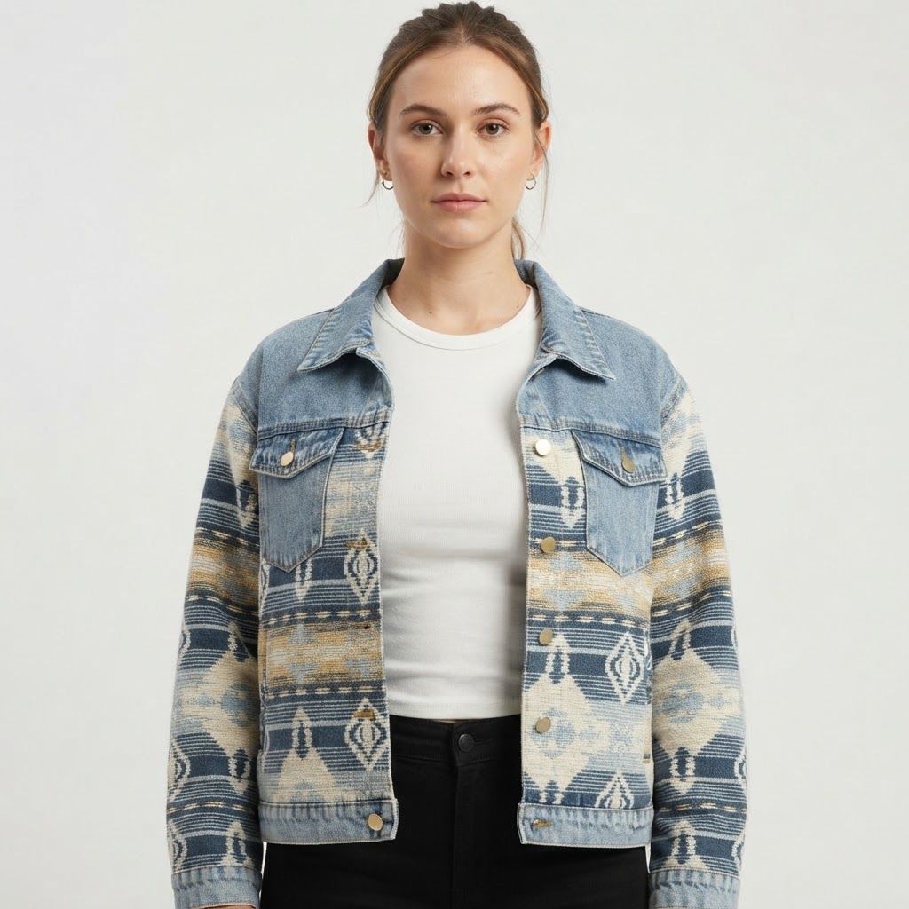 Ladies MontanaCo Pendleton Round-Up Denim and Wool Aztec Jacket