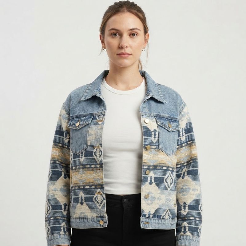 Ladies MontanaCo Pendleton Round-Up Denim and Wool Aztec Jacket