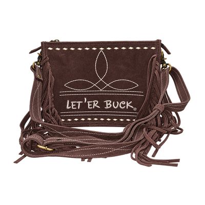 Pendleton Round-Up Brown Suede Boot Stitch Fringe Crossbody Bag
