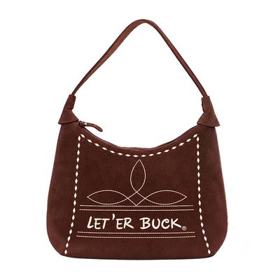 Pendleton Round-Up Brown Suede Boot Stitch Hobo Bag