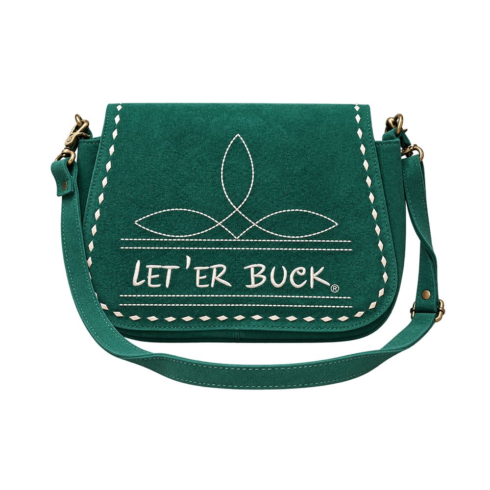 Pendleton Round-Up Teal Suede Boot Stitch Crossbody Bag