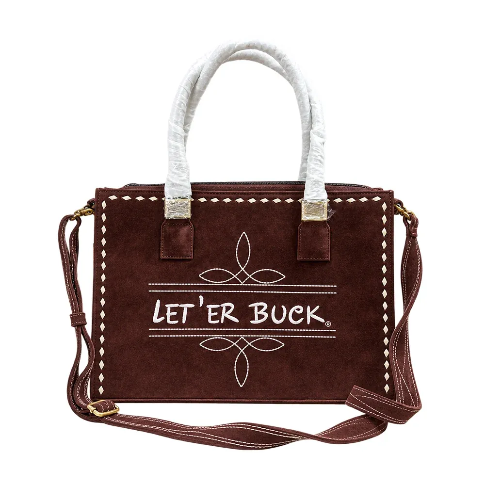 Pendleton Round-Up Brown Suede Zippered Tote Bag