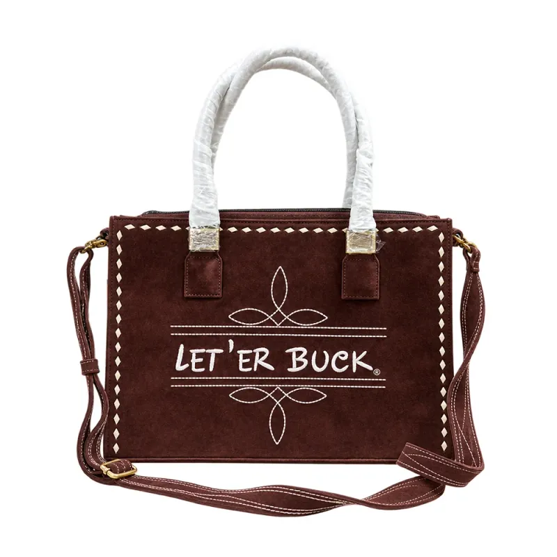 Pendleton Round-Up Brown Suede Boot Stitch Zippered Tote Bag