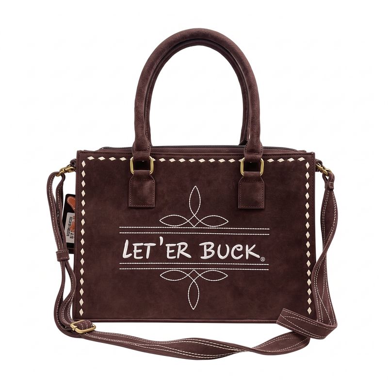 Pendleton Round-Up Brown Suede Boot Stitch Zippered Tote Bag