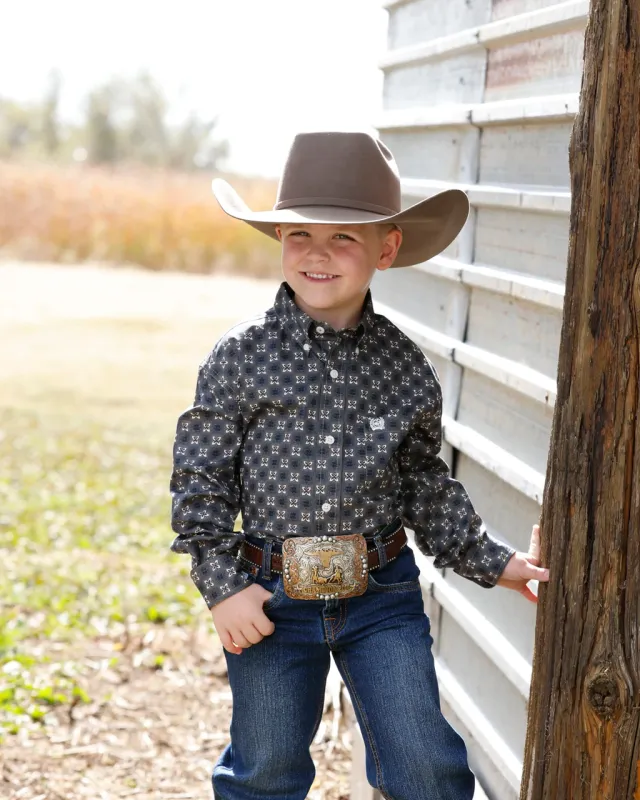 Youth Cinch Pendleton Round-Up Navy Floral Long Sleeve Button Up