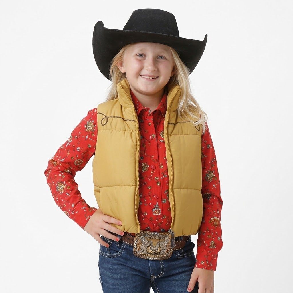 Youth Cruel Girls Pendleton Round-Up Mustard Puffer Vest, size: XS (4/5)