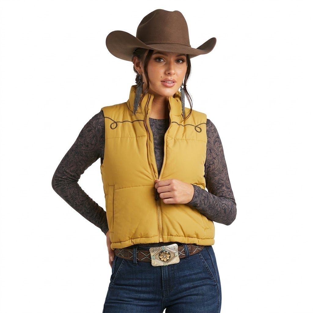 Ladies Cruel Pendleton Round-Up Mustard Puffer Vest