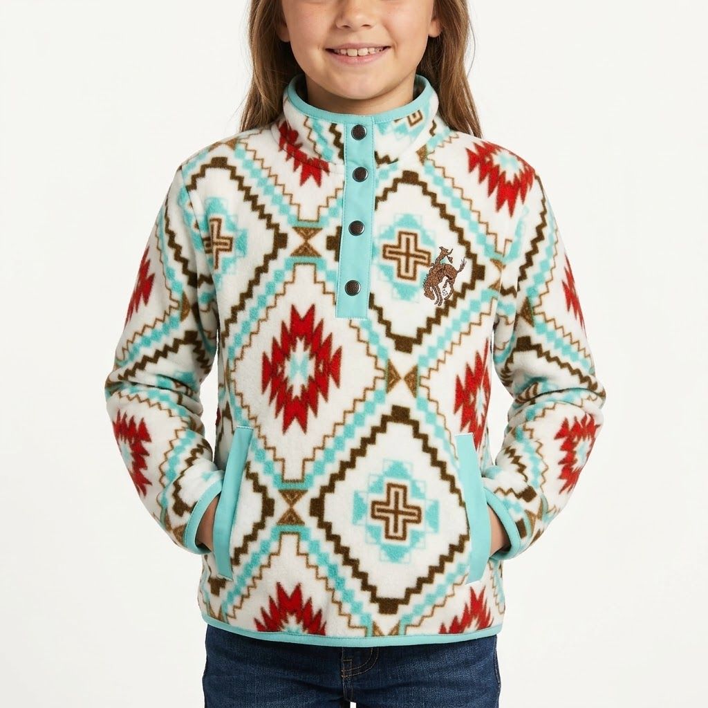 Youth Cruel Girls Pendleton Round-Up Aztec 1/4 Button Pullover, size: XS (4/5)
