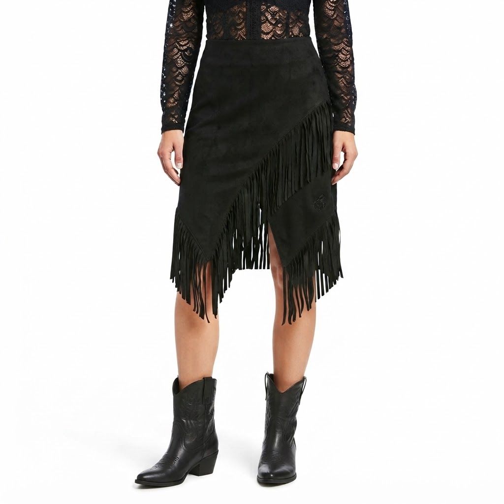 Ladies Cruel Pendleton Round-Up Black Fringe Skirt, size: S