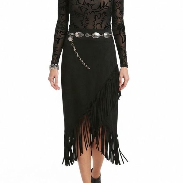 Ladies Cruel Pendleton Round-Up Black Fringe Skirt