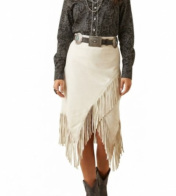 Ladies Cruel Pendleton Round-Up Cream Fringe Skirt