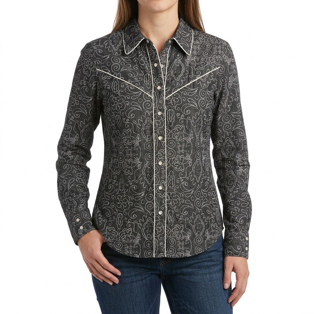 Ladies Cruel Pendleton Round-Up Dot Paisley Long Sleeve Snap
