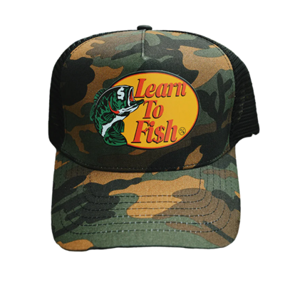 Fly Supply Learn To Fish Trucker Hat (CAMO)