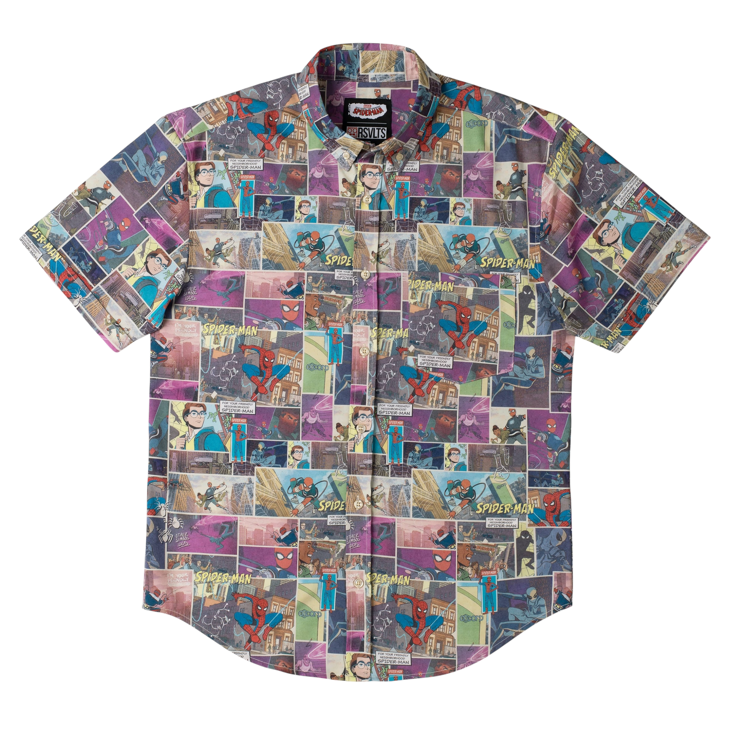 RSVLTS Your Friendly Neighborhood Spider-Man "In the Swing of Things" –Short Sleeve Shirt