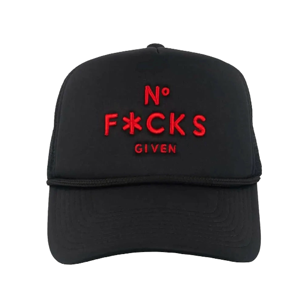 NO F*CKS GIVEN TRUCKER HAT - BLACK RED NO F*CKS GIVEN TRUCKER HAT - BLACK RED
