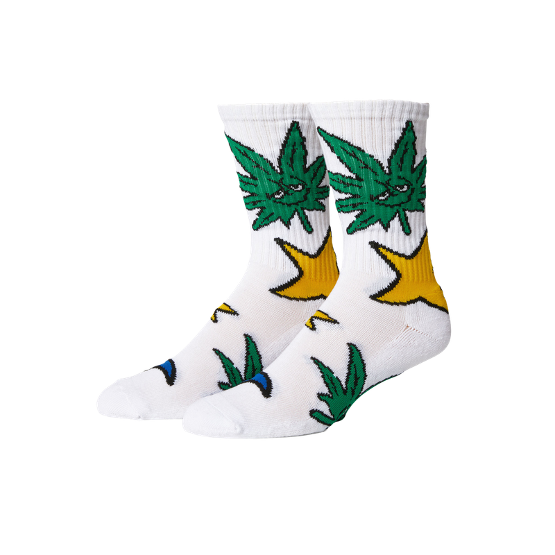 GREEN BUDDY STAR SIGN SOCK - WHITE