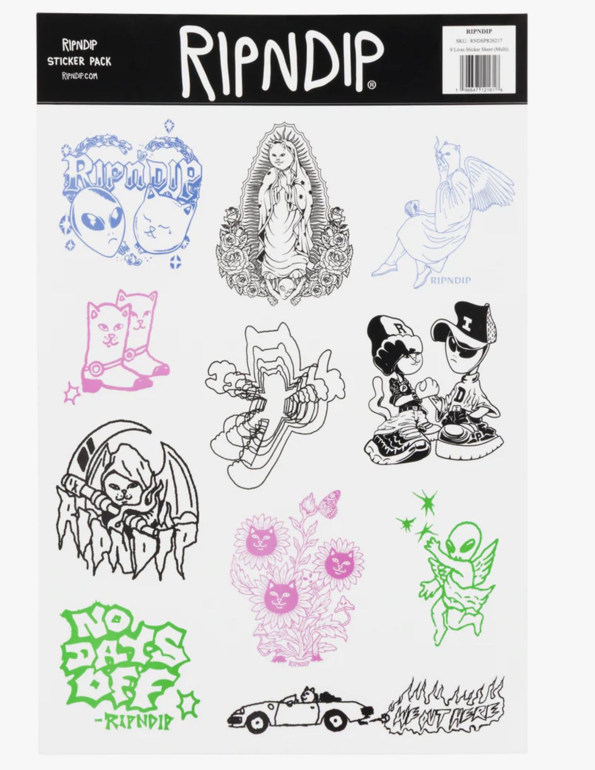 RIPNDIP 9 LIVES STICKER SHEET