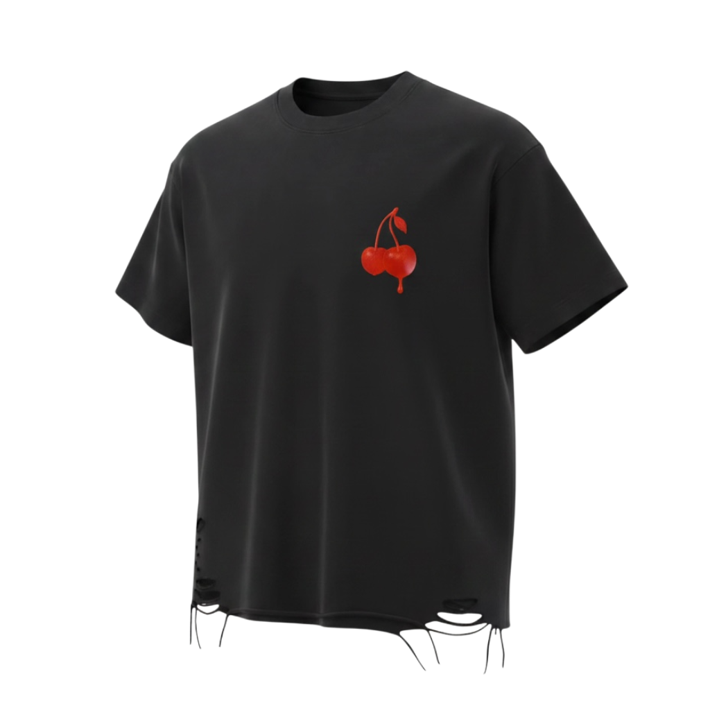 MAYBE TODAY CHERRY WASHED RAW-HEM TEE MAYBE TODAY CHERRY WASHED RAW-HEM TEE