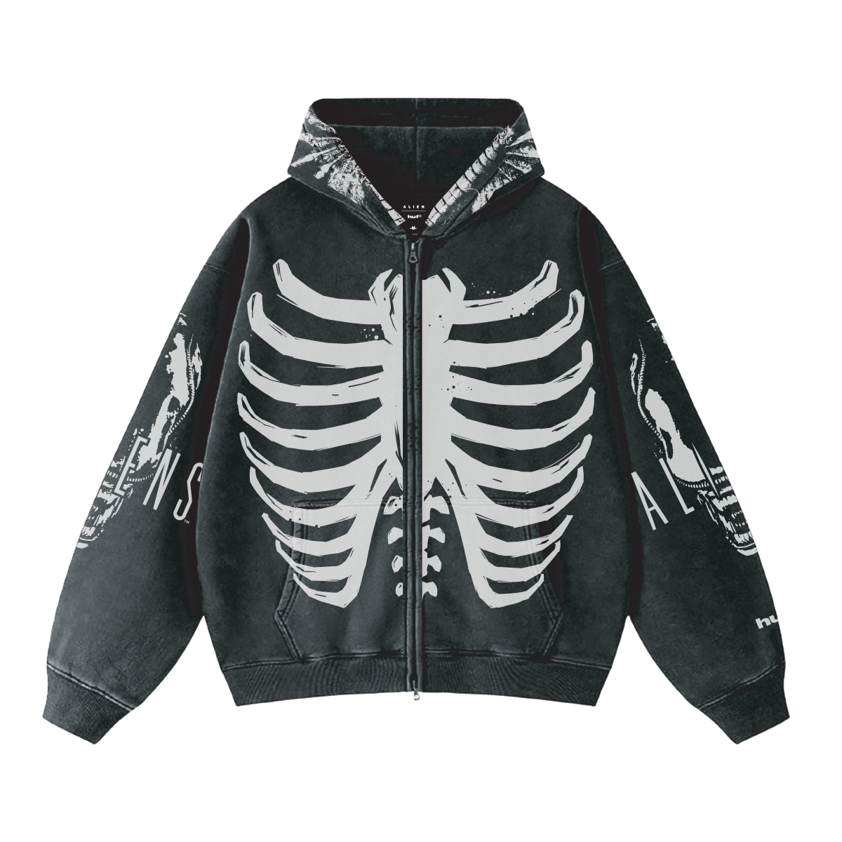 FACEHUGGER FZ WASHED HOODIE - VINTAGE BLACK