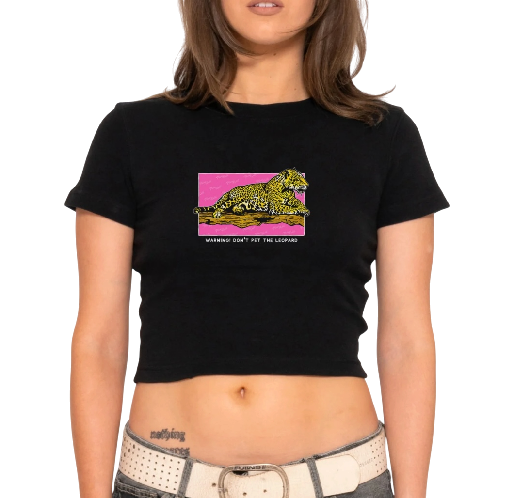 Warning! Don't Pet The Leopard Longline Baby Tee (Black) Warning! Don't Pet The Leopard Longline Baby Tee (Black)