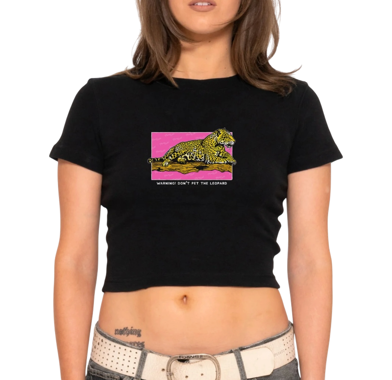 Warning! Don't Pet The Leopard Longline Baby Tee (Black) Warning! Don't Pet The Leopard Longline Baby Tee (Black)